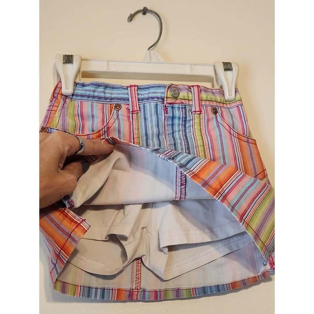 Vintage Children's Place Girls Size 4 Multi Pastel Striped Denim Mini Skort Y2K